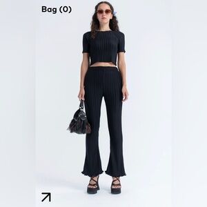 Arthur Black Gathered Pleated Ribbed Flare Leg Pants A6